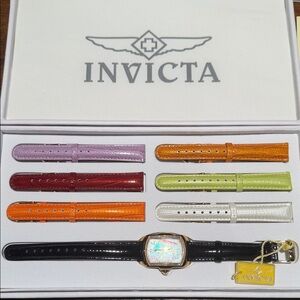 Invicta Watch Set with Black Watch and Colorful Replacement Straps